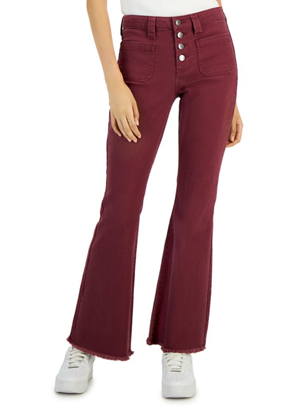 Macy's Celebrity Pink Juniors' Frayed-Hem Flare Jeans - Crushed Berry, Size 7/28